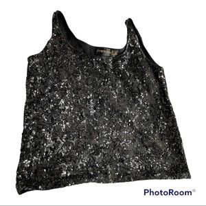 Donna Karan New York black wool sleeveless sequin tank sweater sz L